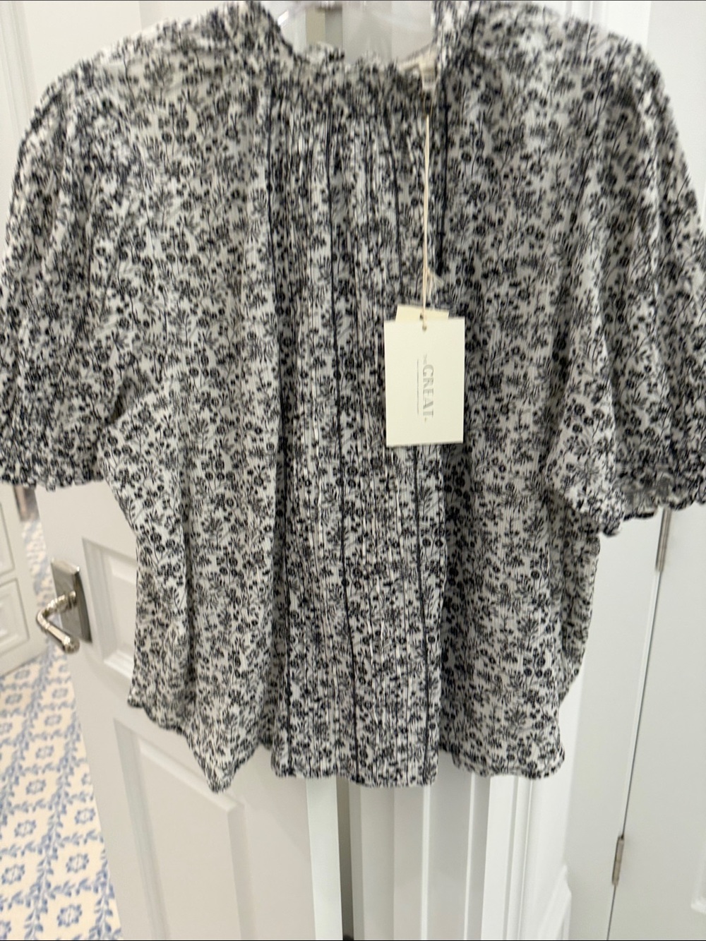 The Great - Songbird Blouse Black & White w/ Black Bows Down the back - Picture 10 of 11